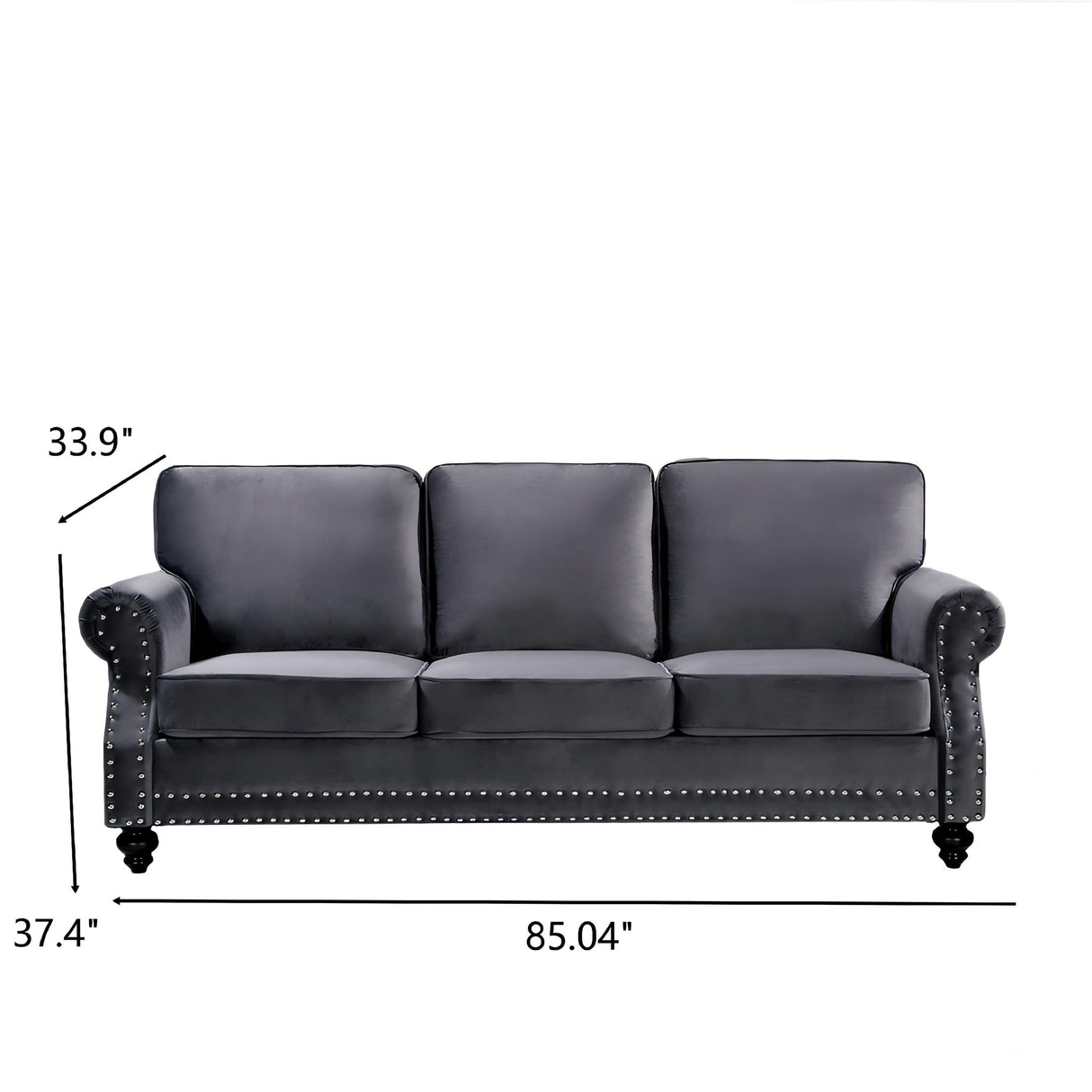 3 Seater Sofa With Nailhead Trim And Turned Legs For Living Room