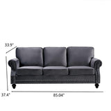 3 Seater Sofa With Nailhead Trim And Turned Legs For Living Room