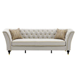 3 Person Sofa With Deep Seat, Tufted Backrest