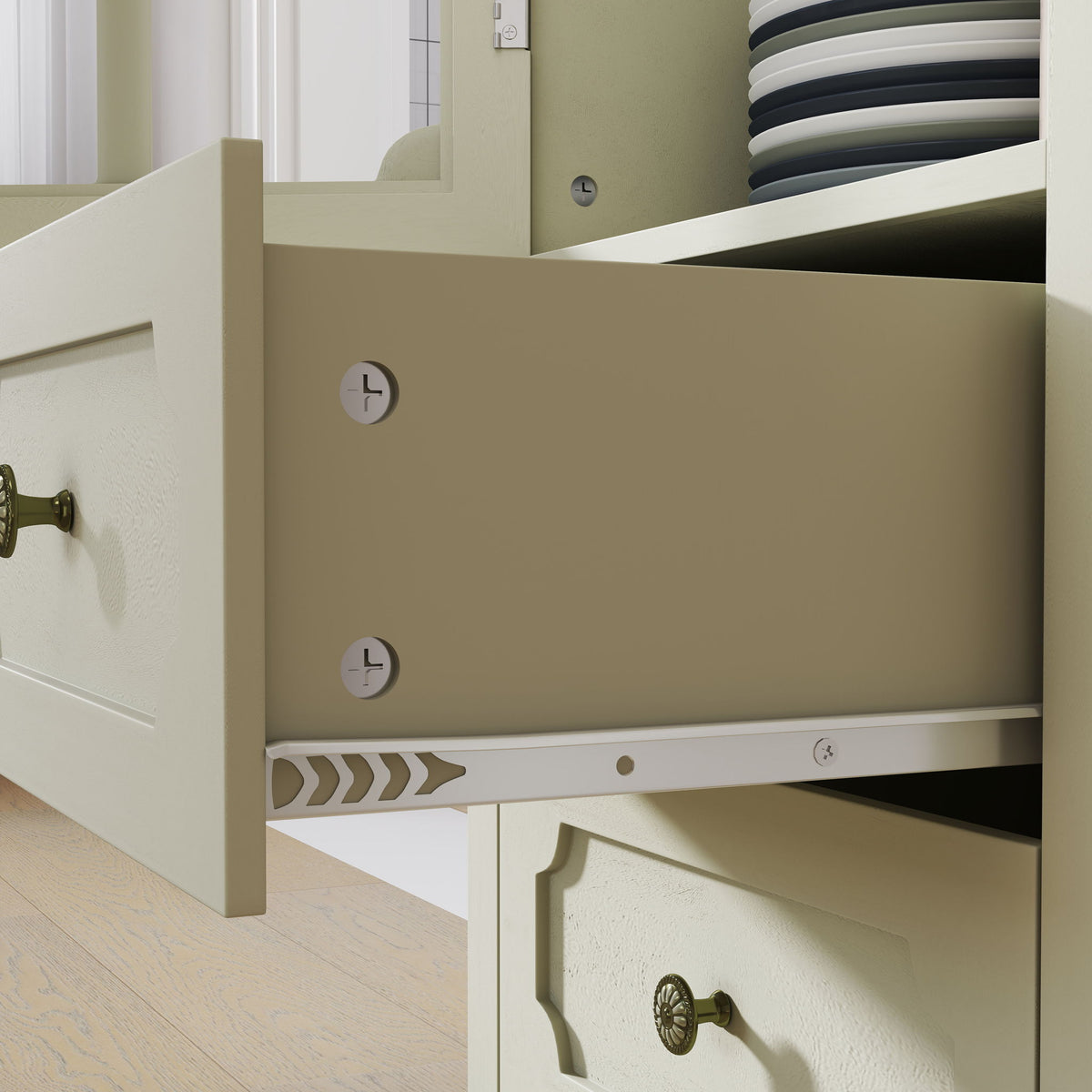 Minimalism Buffet Cabinet With Glass Doors And Double Drawer
