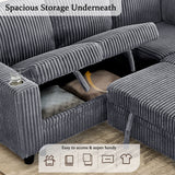 L-Shaped Sofa With Pull Out Sofa Bed With USB