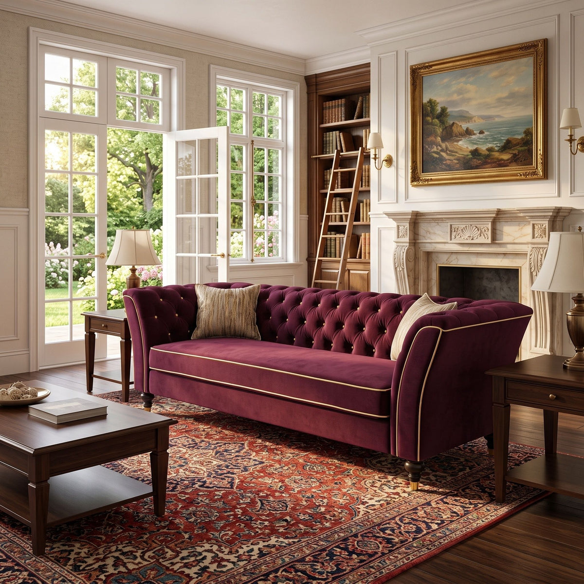 3 Person Sofa With Deep Seat, Tufted Backrest