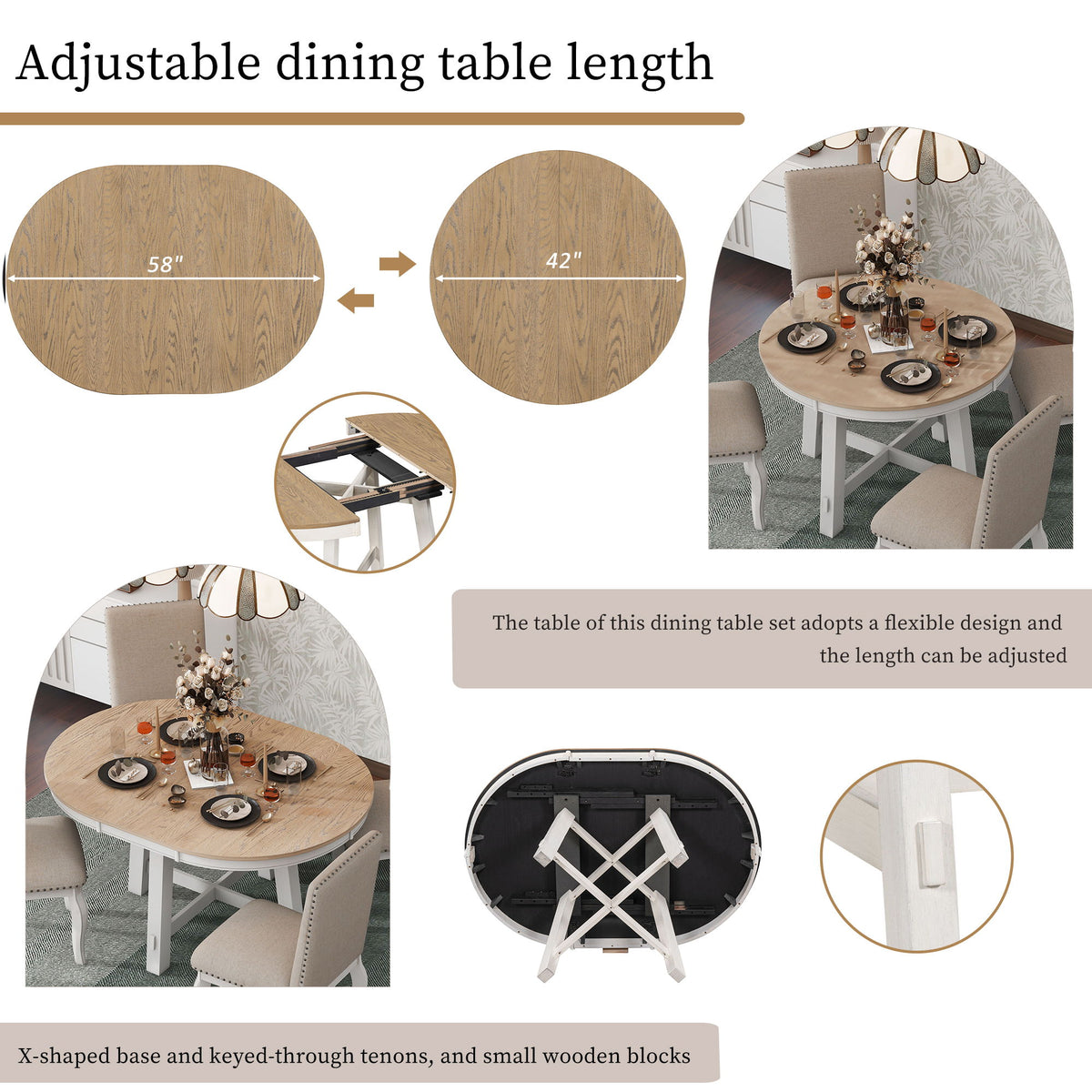 Round Extendable Dining Table Set With 4 Upholstered Chairs