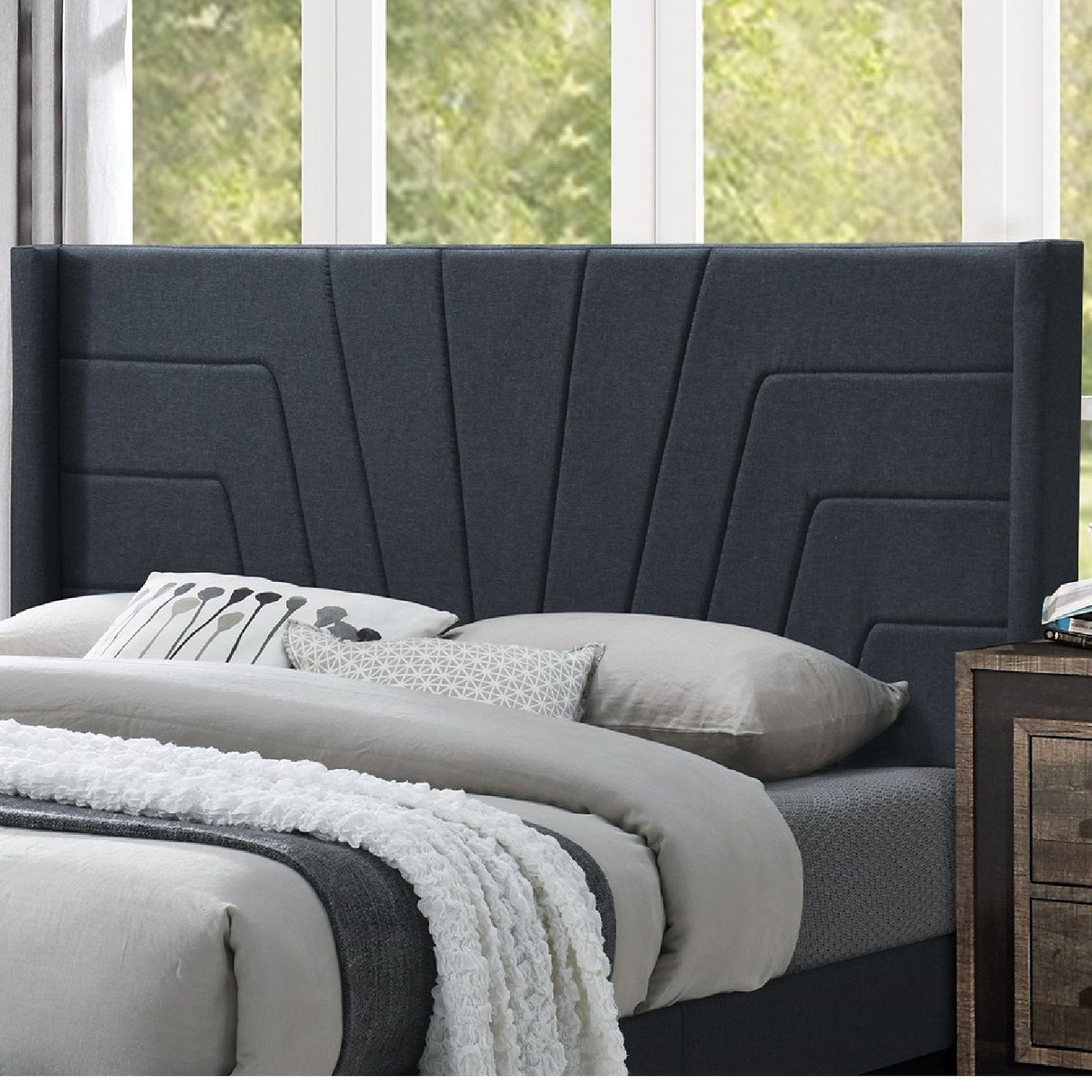 Eastern King Size Bed, Upholstered Platform Bedframe - Charcoal