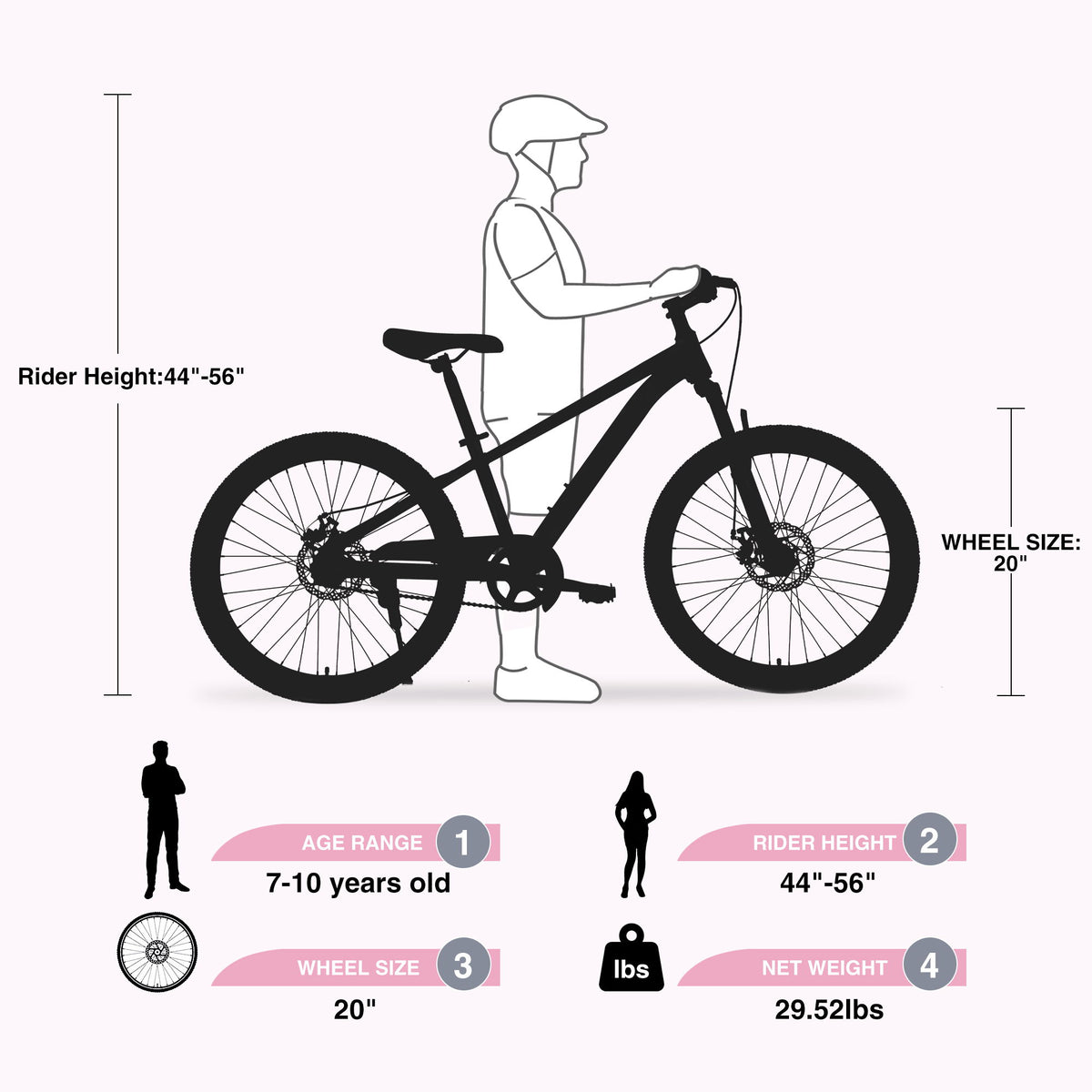 Zukka - 20" Mountain Bike With Adjustable Saddle And Suspension Fork
