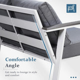 All Weather Patio Loveseat With Armrests & Angled Backrest - White / Gray