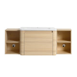 Wall Mounted Bathroom Vanity With Sink, Storage Shelves & Soft Close Door