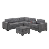 Sectional Set With Reversible Loveseat, USB Console, Corner Wedge & Ottoman