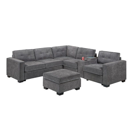 Sectional Set With Reversible Loveseat, USB Console, Corner Wedge & Ottoman