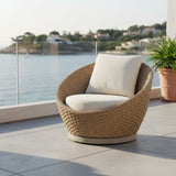 Kobalt - Metal Outdoor Swivel Lounge Chair With Cushions - Boucle White / Natural