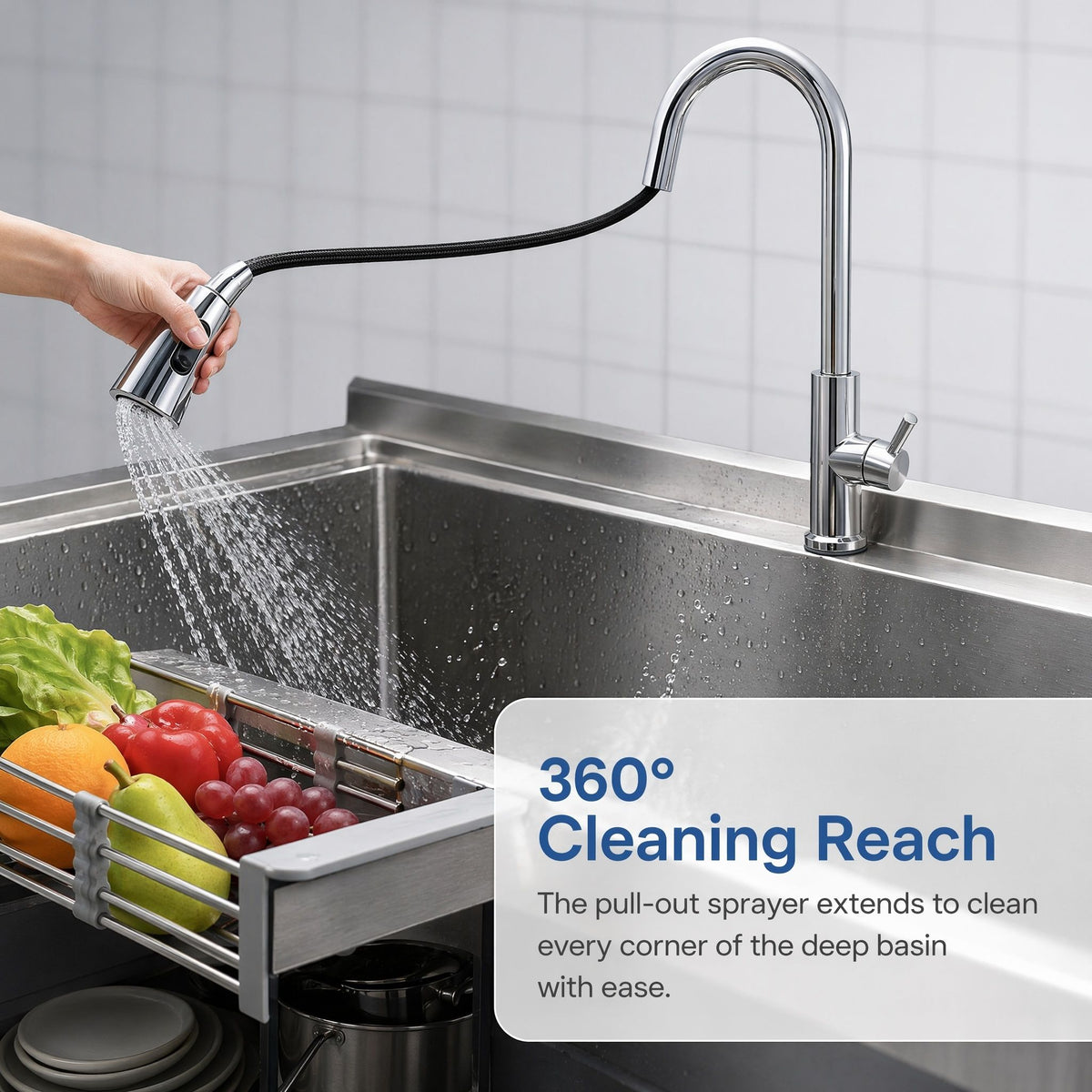 Freestanding Utility Sink With Pull Out Faucet And Large Storage Grille - Black / Silver