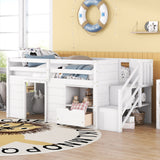 Low Loft Bed With Stair, Drawer, And Shelf