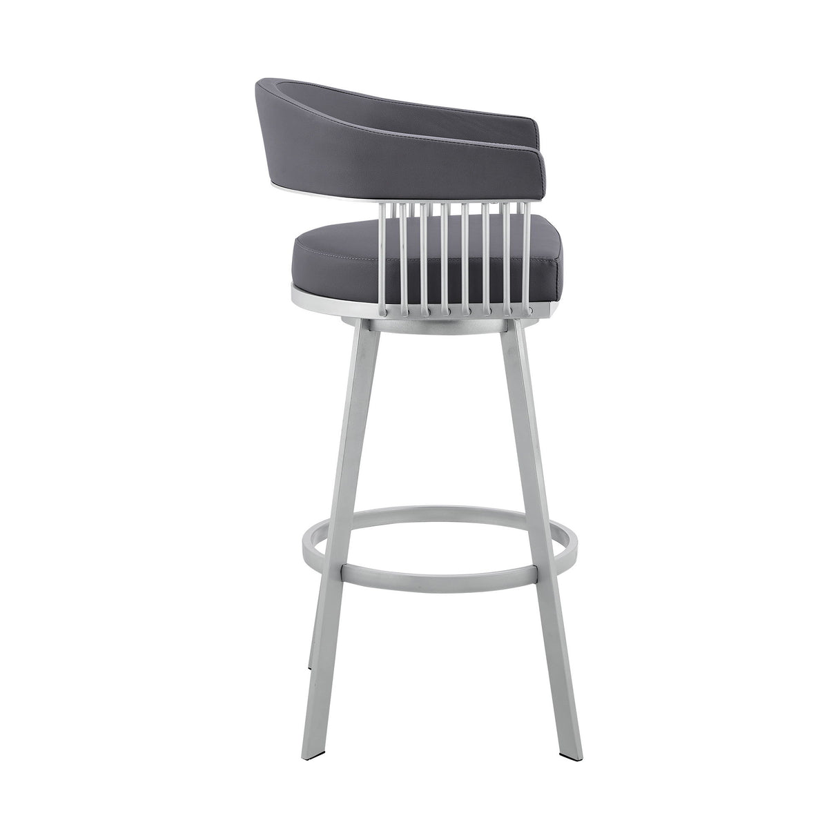 Chelsea - 25" Slate Gray Faux Leather And Silver Metal Bar Stool