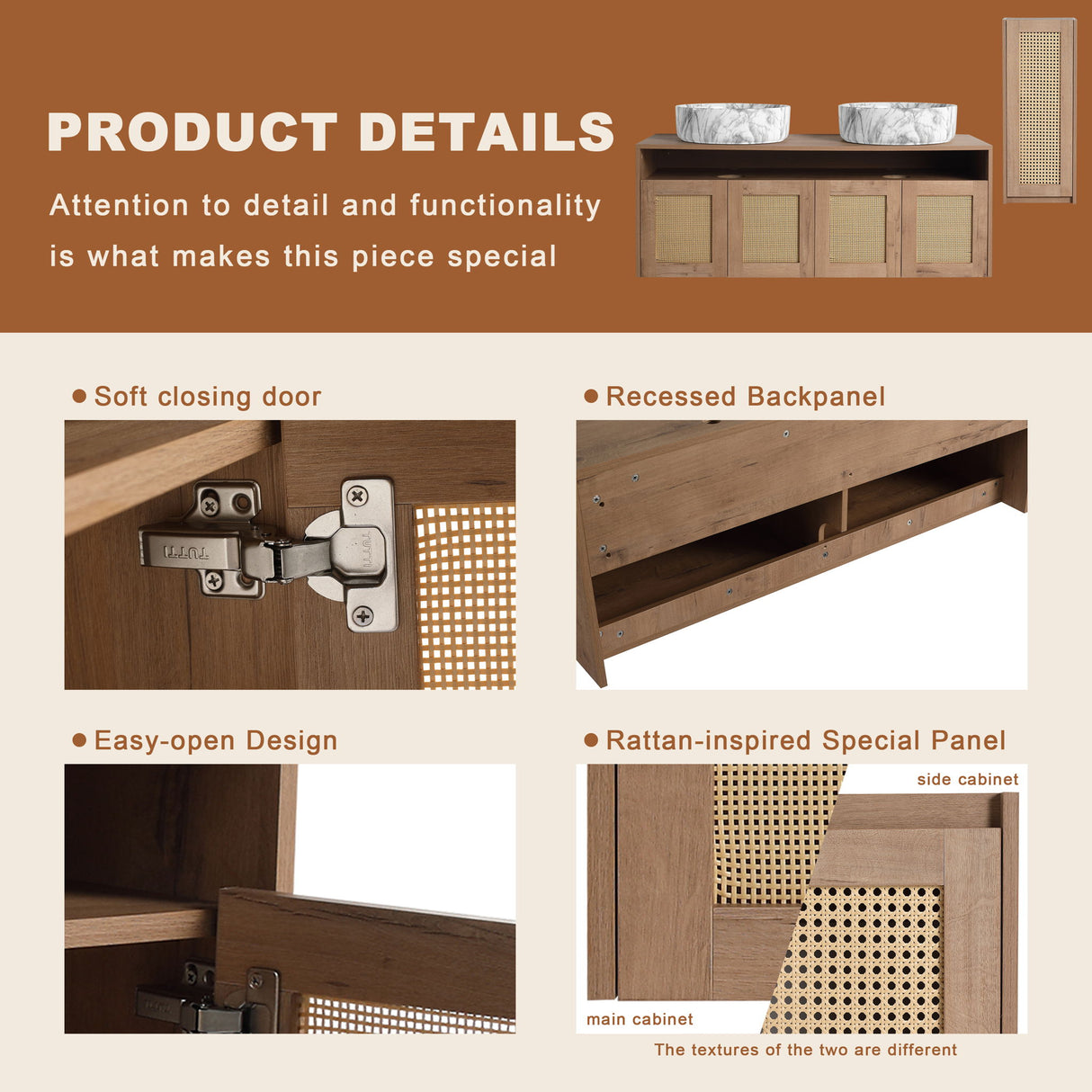 Bathroom Vanity & Art Sink And Side Cabinet, Float Mounting Design