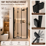 Semi Frameless Bifold Shower Door, Reversible Pivot Hinge, Space Saving Bathroom Panel - Matte Black