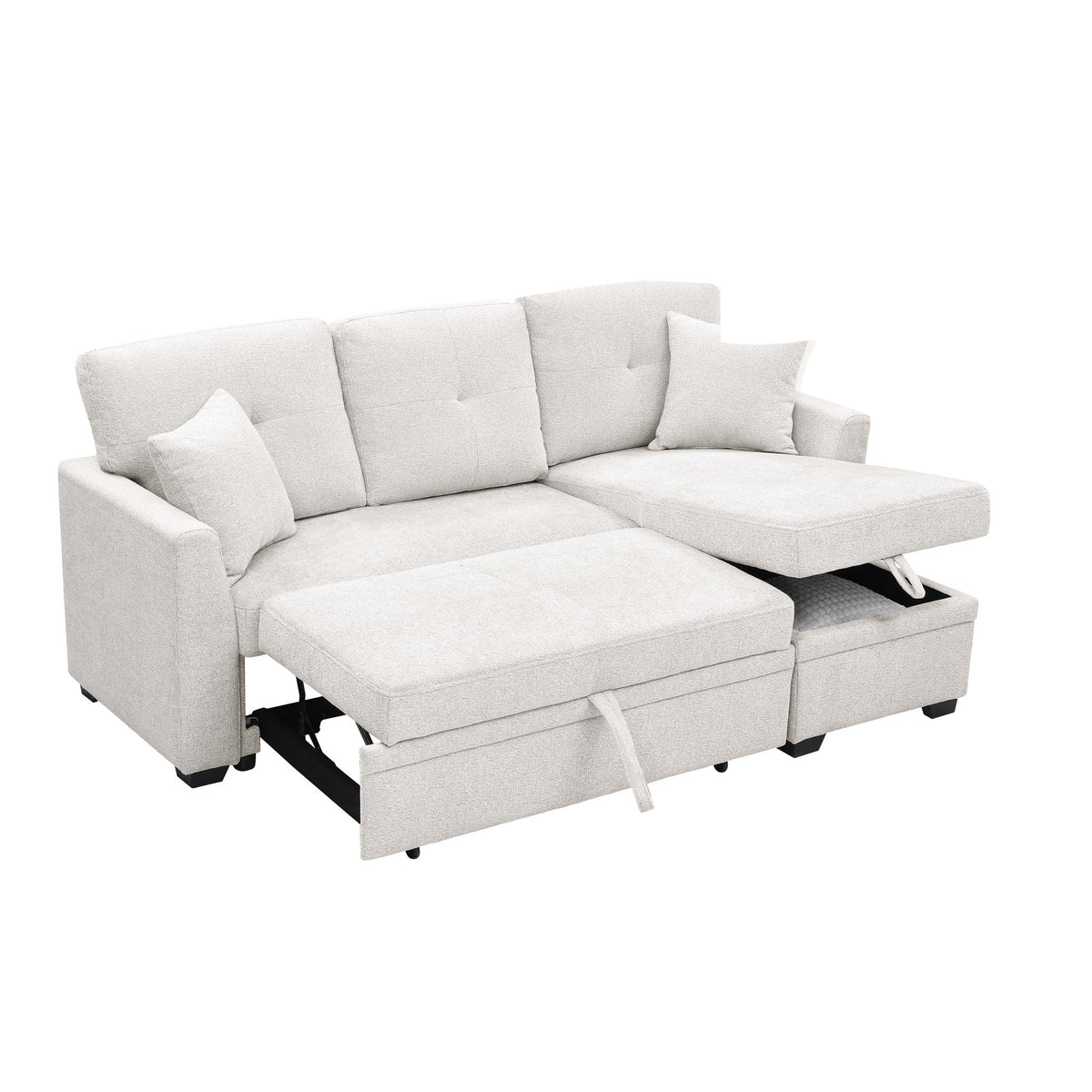 Upholstered Sectional & Pull Out Bed And Chaise Storage - Beige