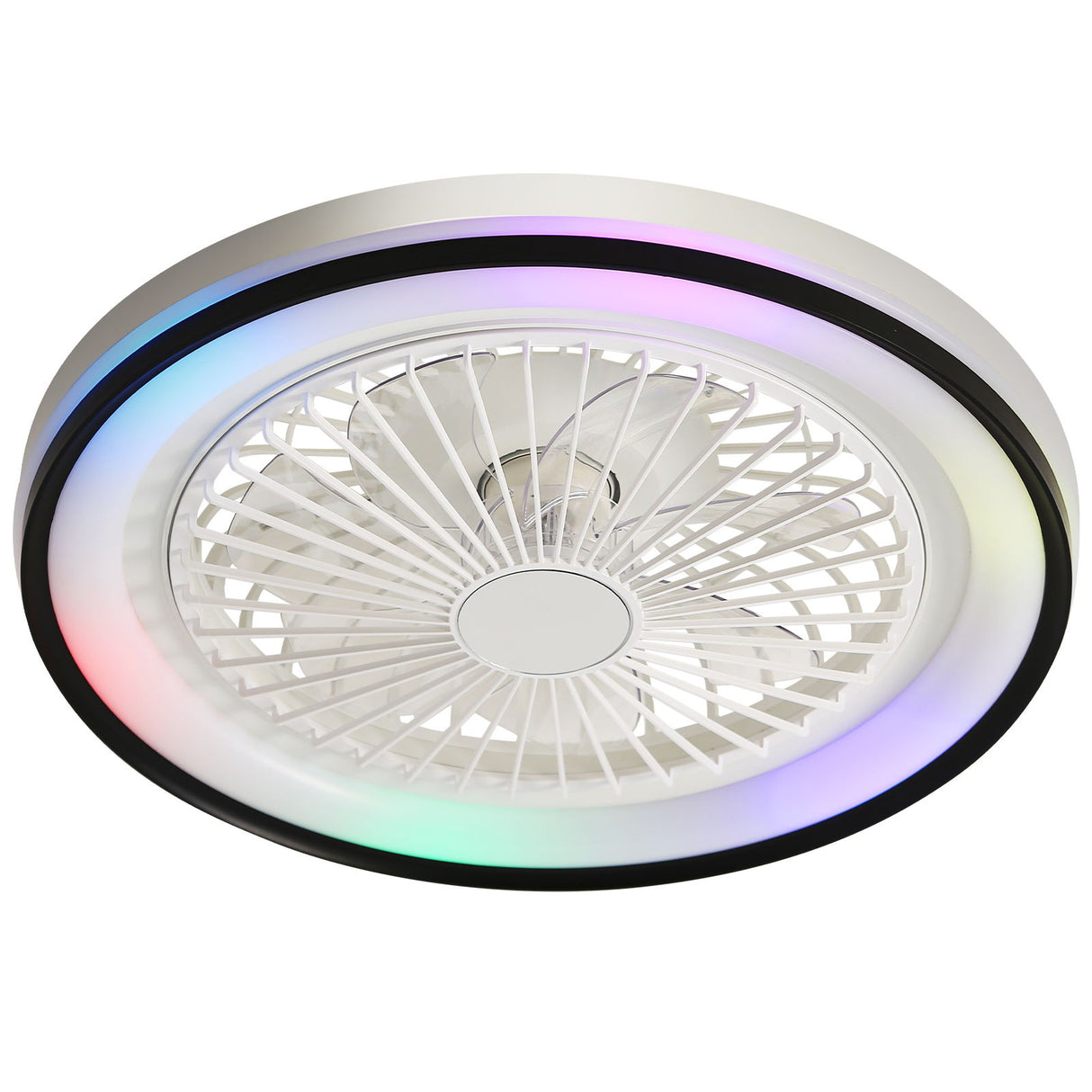 RGB Dimmable LED Bladeless Ceiling Fan With Remote Control, Flush Mount - White