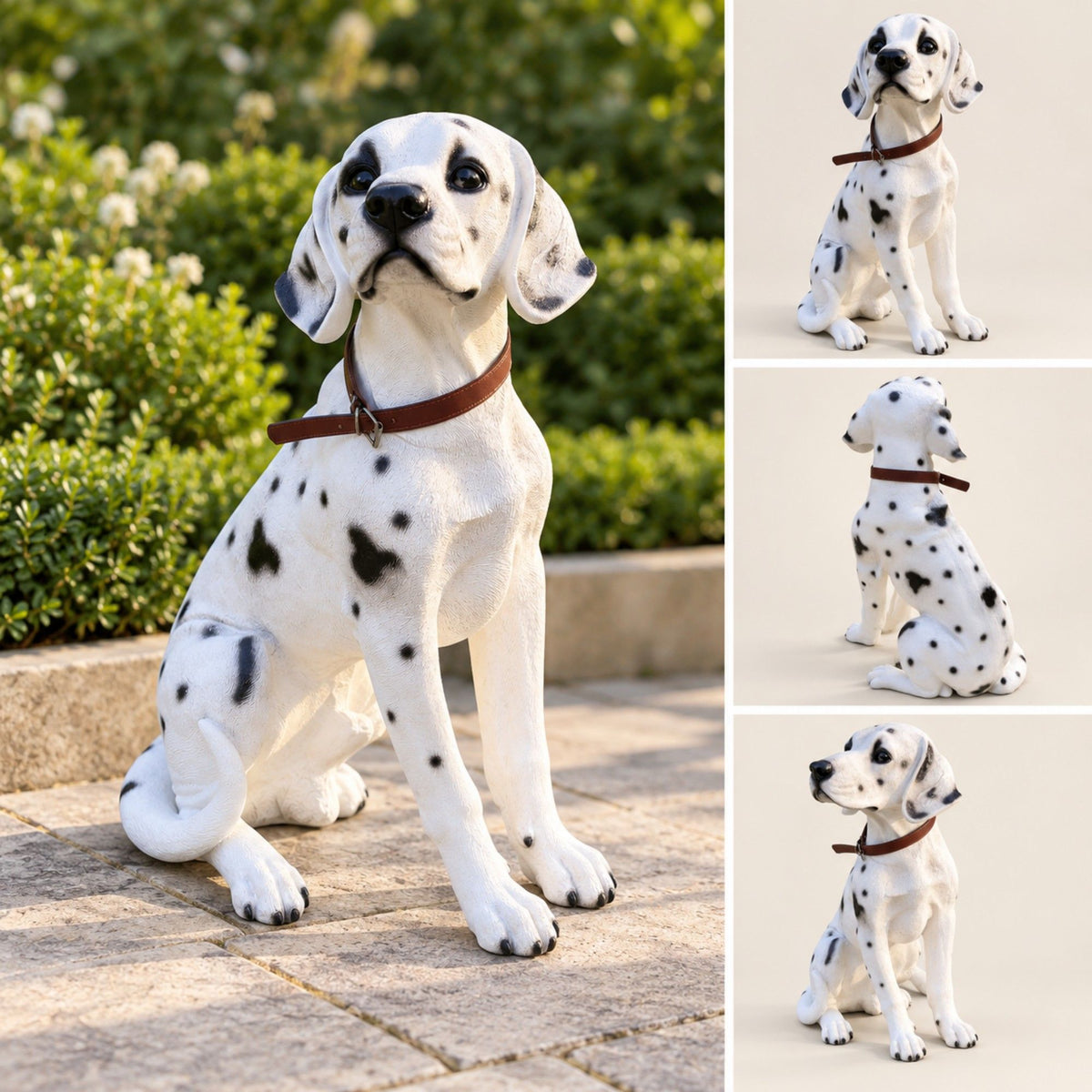 Large Dalmatian Dog Statue, Sitting Spotted Pet Sculpture For Entryway Patio - Black White