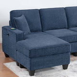 Sectional Set With USB Port Right Arm Chaise, Armless Loveseat, Left Arm Chaise, 3 Piece, Includes Matching Pillows - Dark Blue