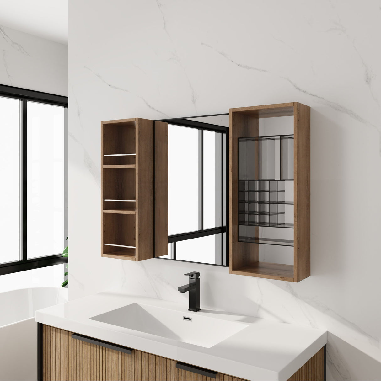 41.3" Wall Mounted Bathroom Cabinet With Storage - Imitative Oak