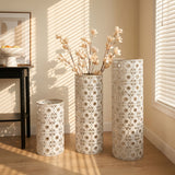 Handcrafted Cutout Hollow Tall Standing Floor Vase, Home Decor (Set of 3) - White / Gold