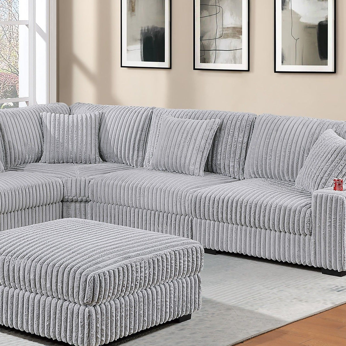 Contemporary Style Modular Sectional Sofa Set With USB, Cup Holder
