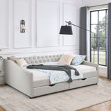 Upholstered Tufted Daybed With 2 Drawers, Waved Arms