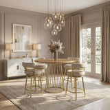Santorini - 5-Piece Round Wood Tabletop Dining Table Set With Stools Seats Up To 4 - Light Cashew / Natural