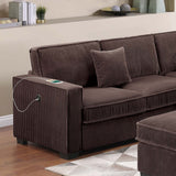 4 Piece Sectional Set With USB Ports, Left Arm Facing / Right Arm Facing Loveseat, Corner Wedge, Cocktail Ottoman, 2 Pillows - Chocolate