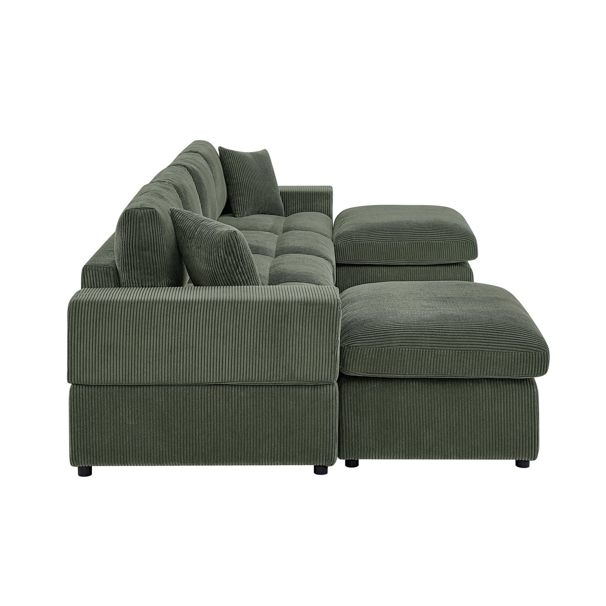 Upholstered Symmetrical Modular Sectional With 6 Seating Options And Movable Ottomans - Dark Green