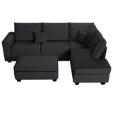 Modern Style Sectional Set With USB Port, Storage Ottoman