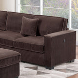 4 Piece Sectional Set With USB Ports, Left Arm Facing / Right Arm Facing Loveseat, Corner Wedge, Cocktail Ottoman, 2 Pillows - Chocolate