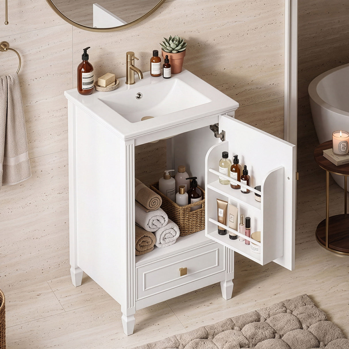 Freestanding Bathroom Vanity With Sink, Soft Closing Door, Drawer Storage - White
