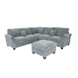 Modern Sectional Set With Corner Wedge, Loveseat, Ottoman & 2 Pillows