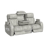 Prime Time - P3 Sofa With Ddt, 3.0 Table, 7 Colors (Led And Cup Holders), Reading Light, Vibration, Speaker, And Heat Massage - Leather Gel Light Gray