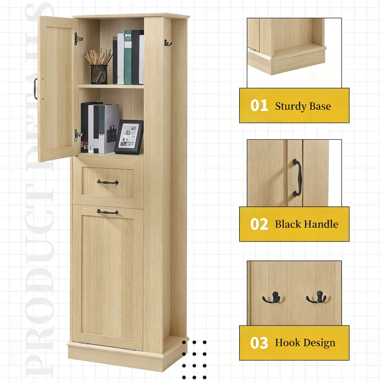 Modern Tall Storage Cabinet With Tilt-Out Compartment, Adjustable Shelves