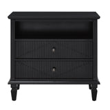 Nightstand With Charging Station, 2 Drawer Bedside Table - Black