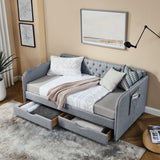 Daybed With Trundle And Storage Drawers, Flat Arms With Pocket