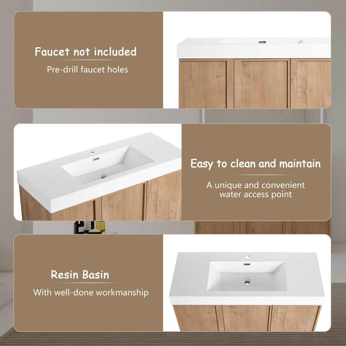 Freestanding Bathroom Vanity With Sink, Soft Close Doors