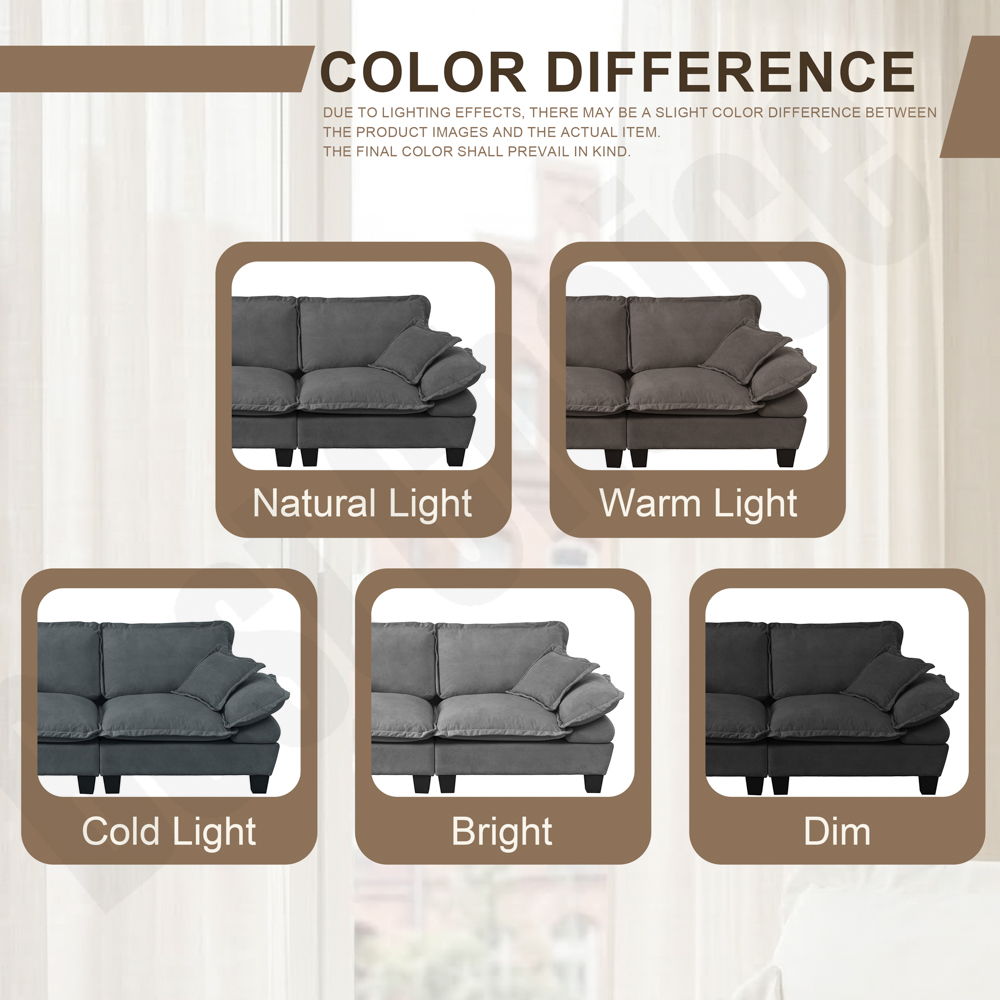 Modular Sectional Sofa With Movable Ottoman & Pillows