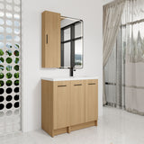 Freestanding Bathroom Vanity Set With Tall Linen Cabinet, 3 Door Storage Cabinet, Single Sink