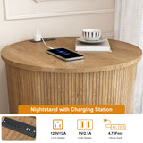 Cylinder Nightstand With Charging Station & Sliding Door