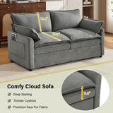 Modern Loveseat Sofa, Upholstered Couch With Side Storage Pockets