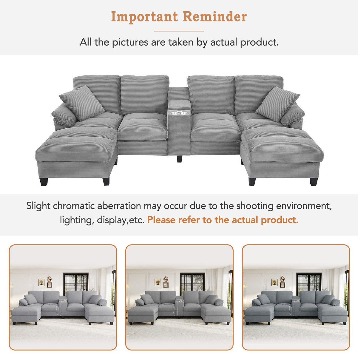 Modern U - Shaped Sectional Sofa With Storage Ottomans, USB Ports, And Cup Holders