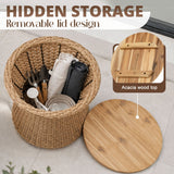 Stool With Lid, Wicker Accent Table, Indoor Outdoor Side Table - Brown White