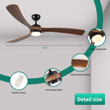 Solid Wood Ceiling Fan With Lights And Remote Control Indoor Outdoor Ceiling Fan 3 Wooden Blades Modern Ceiling Fan For Porch Living Room Bedroom