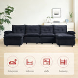 Upholstery Modular Sectional Sofa , 4 Seater With 2 Ottomans For Living Room - Black