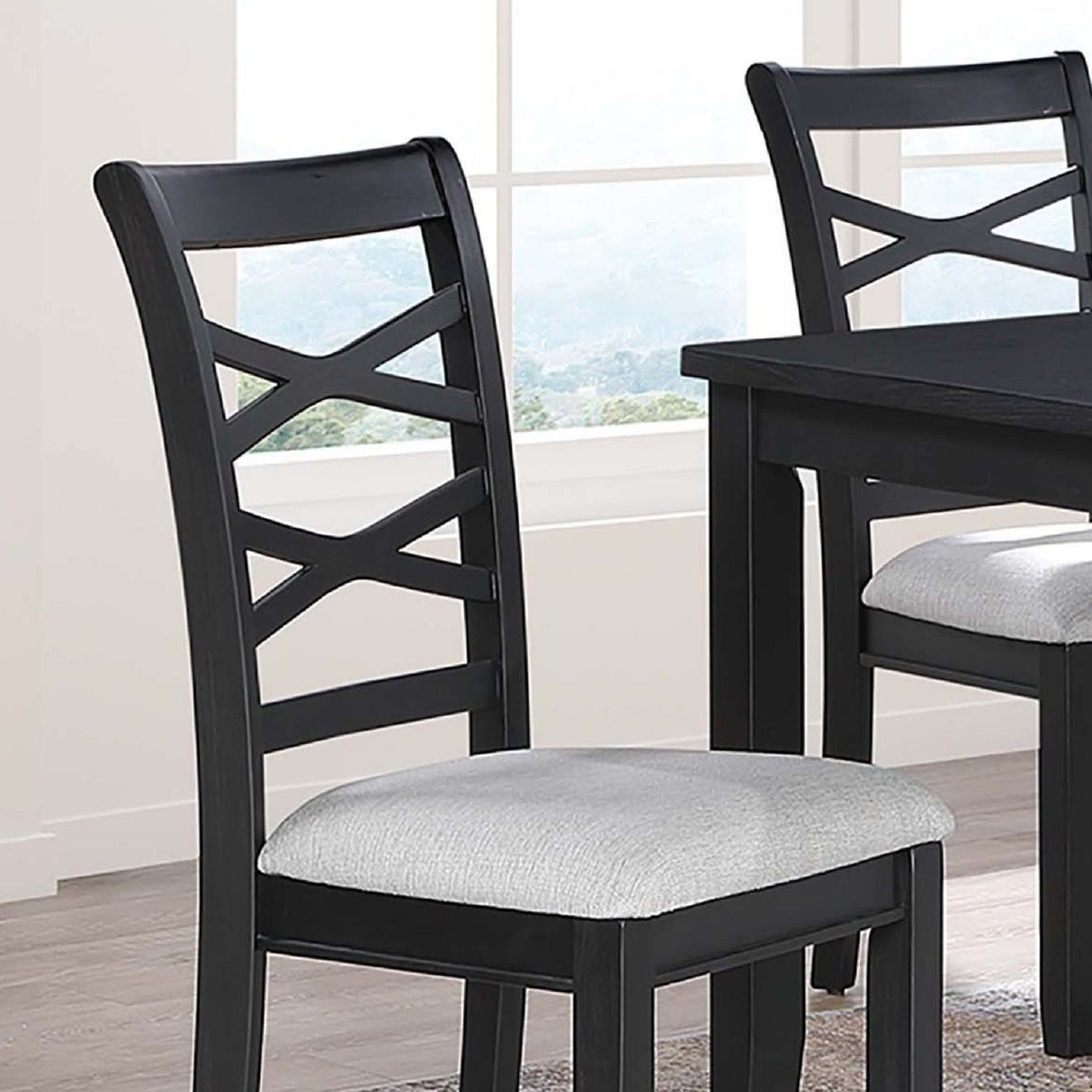 Dining Set 6 Piece With Table And Upholstered X Back Chairs - Charcoal