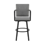 Don - 30" Outdoor Patio Swivel Bar Stool - Black Aluminum With Gray Cushions