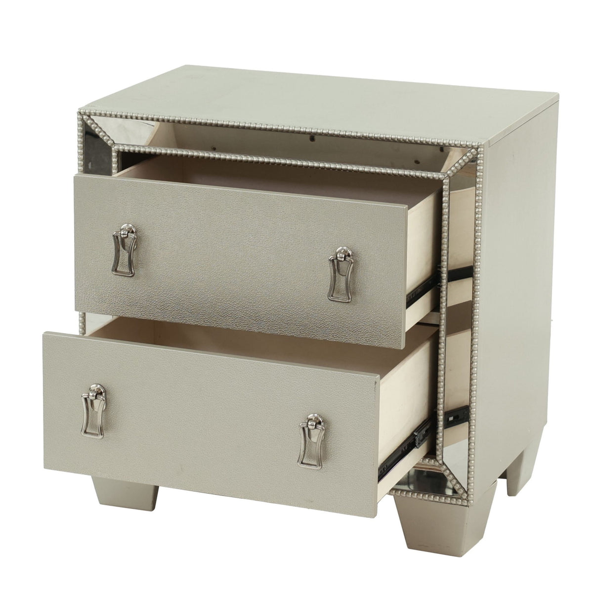 Nightstand With 2 Drawers And Mirror Accent - Silver